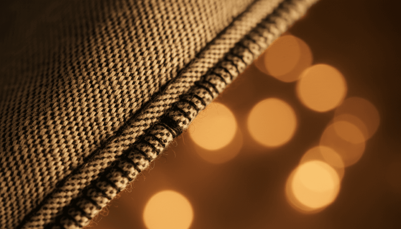Détail de la finition artisanale et la qualité du tissu premium